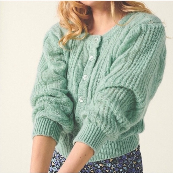 Rouje Azia Cardigan Sweater Button up Green 34 - Picture 2 of 4